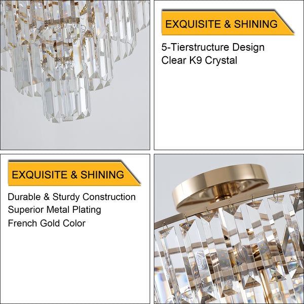 Luxury Modern 5-Tier Chrome Crystal Chandeliers