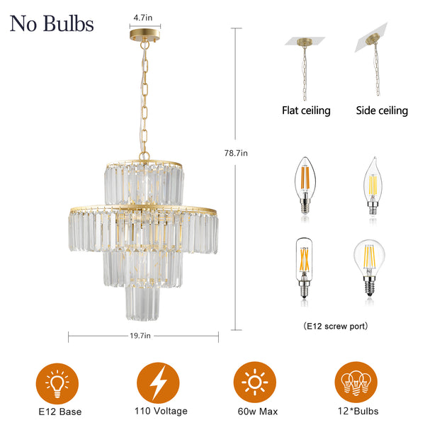 Modern Elegant Gold Semi-Flush Mount 4-Tier Crystal Round Chandeliers