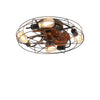 20" Low Profile Cage Black Wood Grain Industrial Metal Enclosed Ceiling Fan with Light Kit and Remote