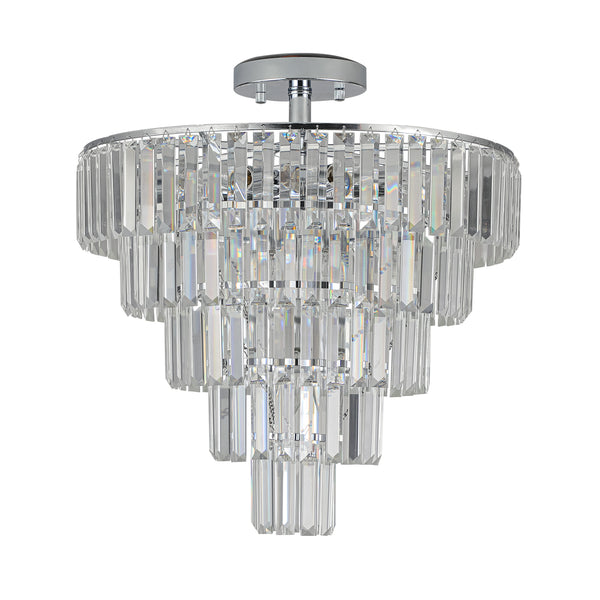 Modern Luxury Crystal Chandeliers,5-Tier Round Large Semi Flush Mount Chandeliers