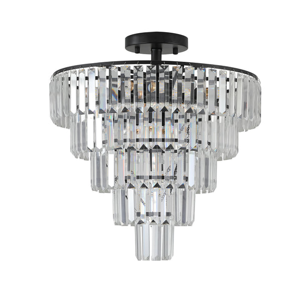 Modern Luxury Crystal Chandeliers,5-Tier Round Large Semi Flush Mount Chandeliers