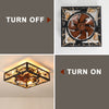 Caged Flush Mount 18" Ceiling Fan with Lights and Remote Black Square Low Profile Small Farmhouse