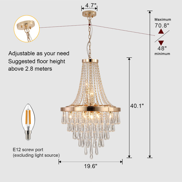 Luxury K9 Crystal Elegant Raindrop Design Classic Empire Style Chandeliers