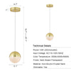 Satin Brass Gold Modern Pendant Lights with Transparent Crystal Globe