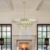 Modern Crystal Wide Waterfall Frosted Gold Chandeliers