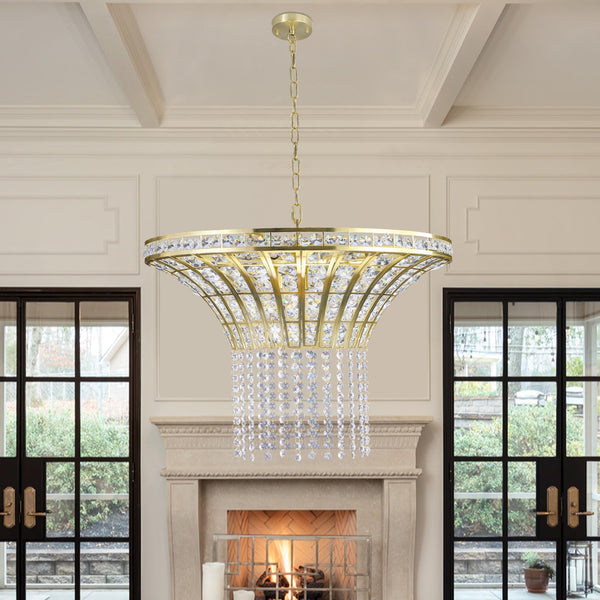 Modern Crystal Wide Waterfall Frosted Gold Chandeliers