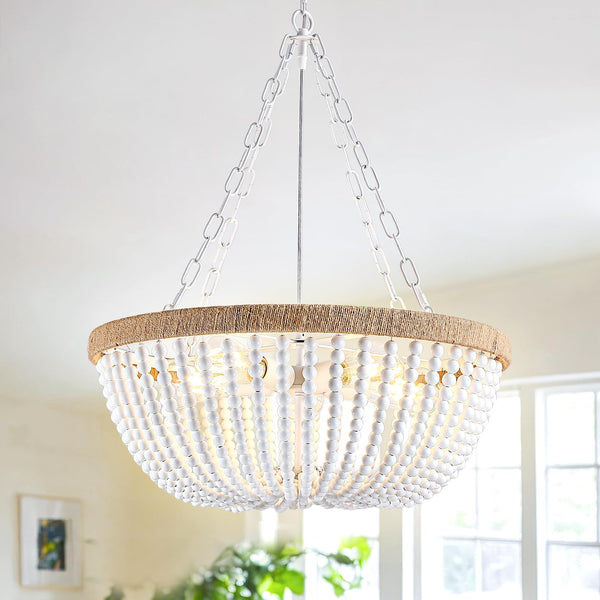 Bohemian Wood Beaded Farmhouse Antique Rustic Chandeliers