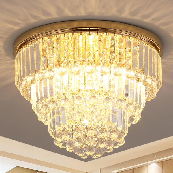 Modern K9 Crystal Flush Mount Chandelier 3-Tier Round Crystal Chandeliers