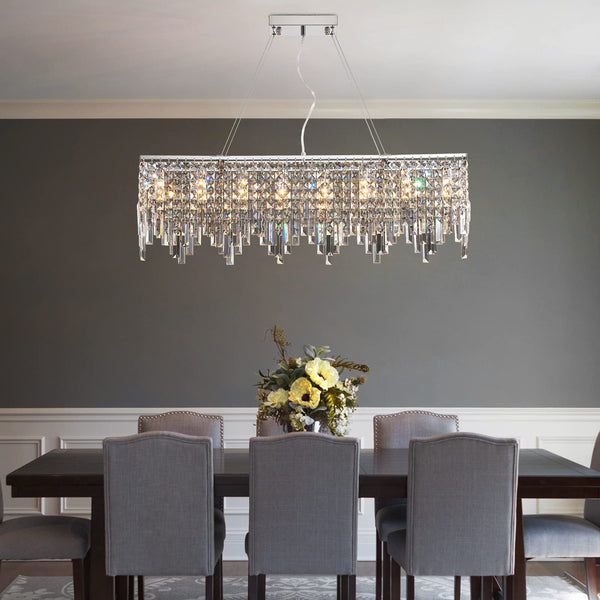 Modern Crystal Rectangular Linear Raindrop Chandeliers