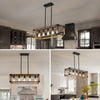 Modern Farmhouse Linear Rectangular Box Rustic Wood Grain Pendant Lights