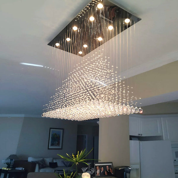 Modern Rectangular Base Pyramid Raindrop Crystal Ceiling Lights