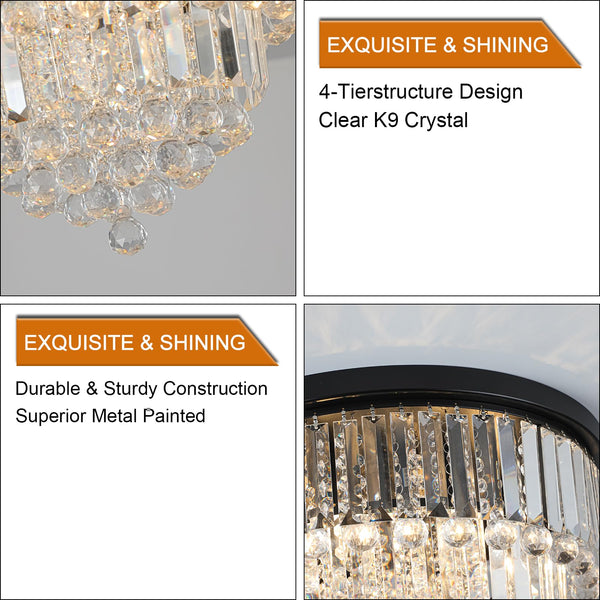 Modern K9 Crystal Flush Mount Chandelier 3-Tier Round Crystal Chandeliers