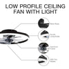 Modern Low Profile  20" Ceiling Fans with Light and Remote Control