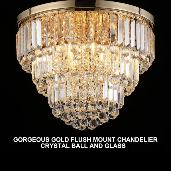 Modern K9 Crystal Flush Mount Chandelier 3-Tier Round Crystal Chandeliers