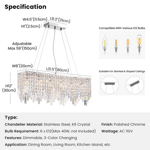 Modern Crystal Rectangular Linear Raindrop Chandeliers