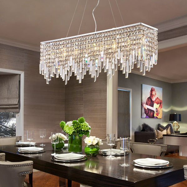 Modern Crystal Rectangular Linear Raindrop Chandeliers